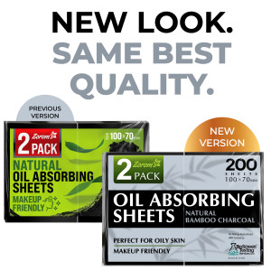 Natural Oil Blotting Sheets for Face with Bamboo Charcoal - 2pk/200 Makeup Friendly Oil Absorbing Sheets for Face - Blotting Papers for Oily Skin. Photo 2